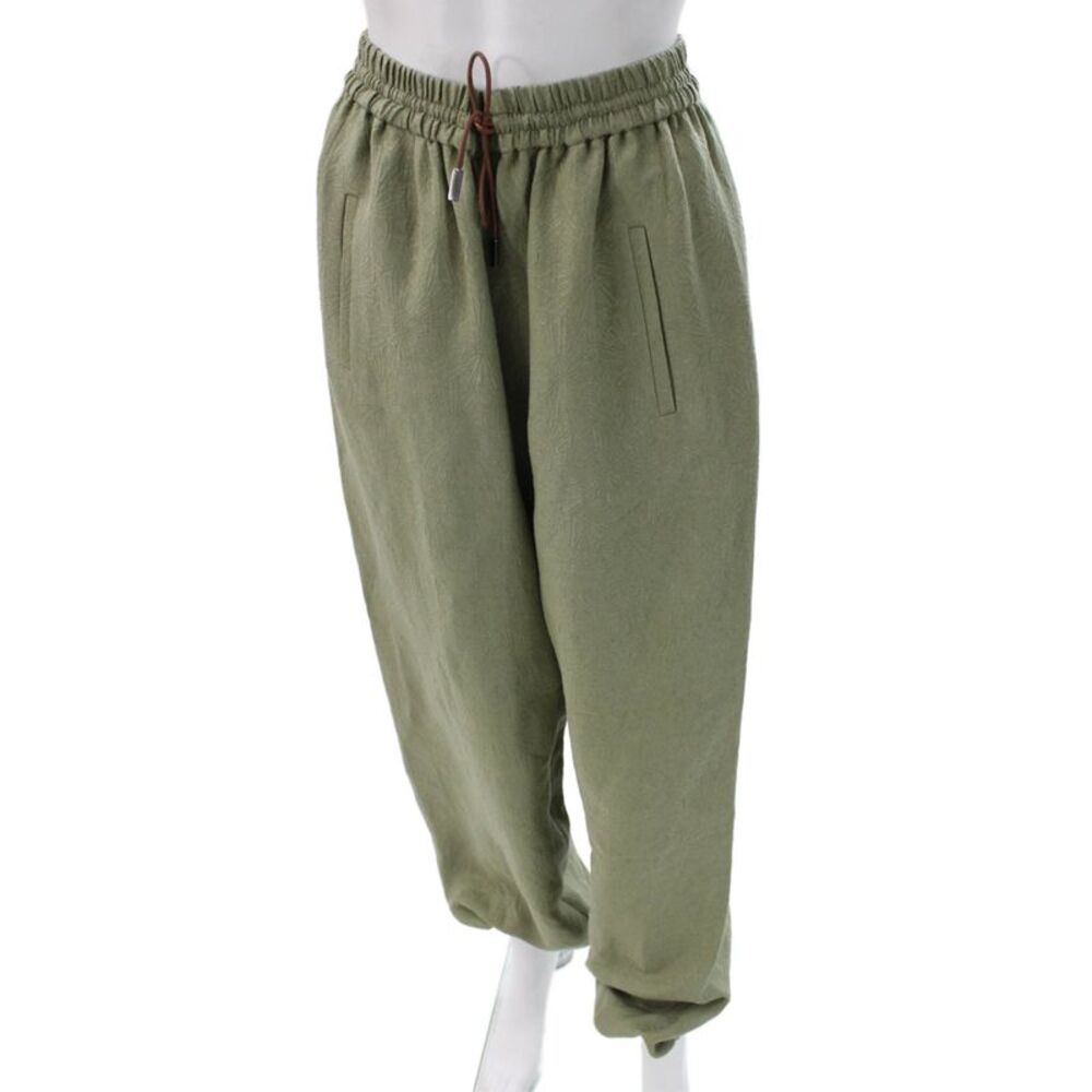 QL2 Unisex Adults Jogger Pants Silk Drawstring Geometric Green Size 42